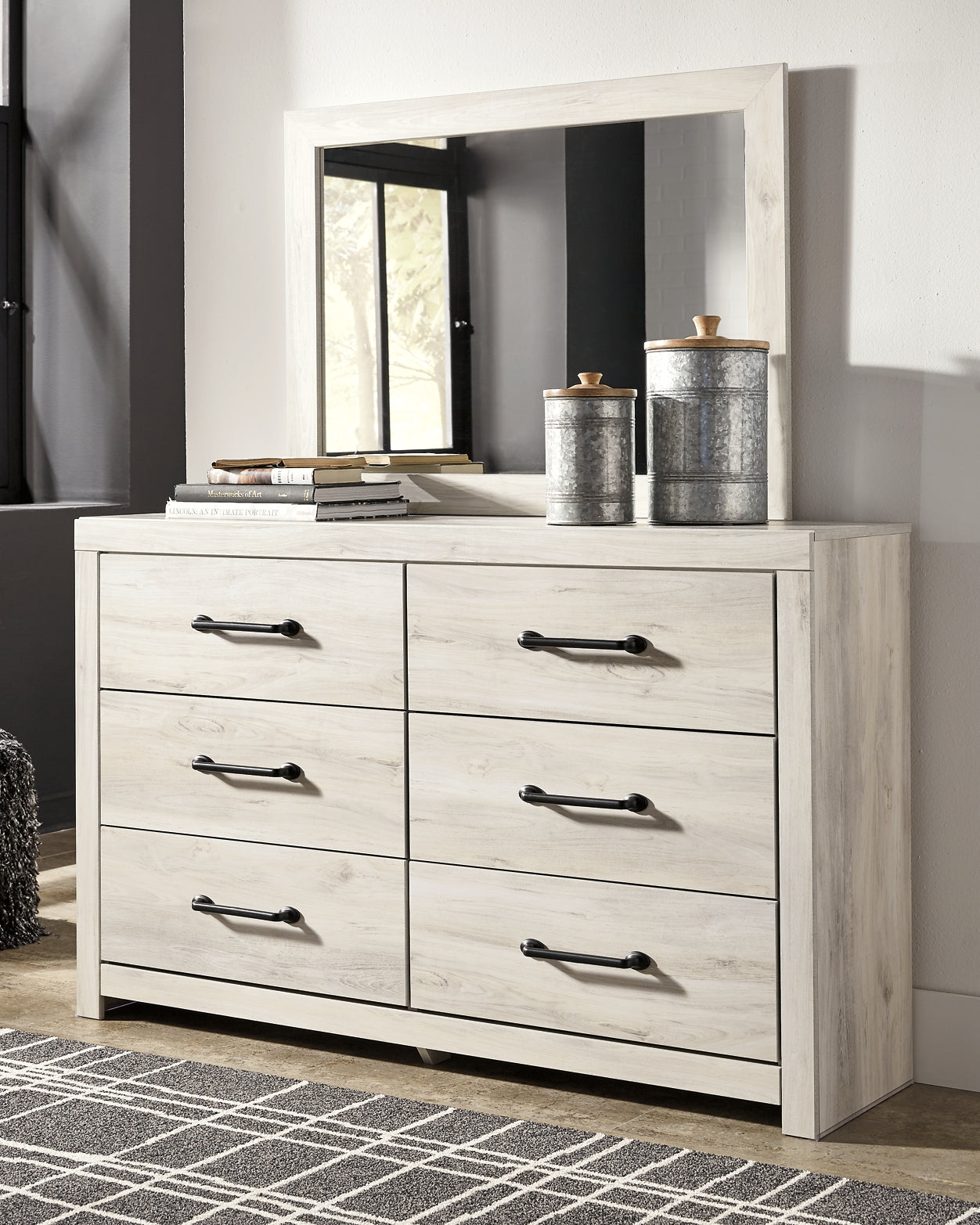 Cambeck Panel Headboard With Mirrored Dresser And 2 Nightstands