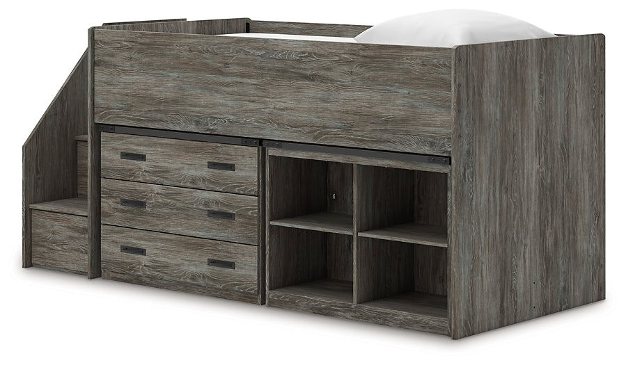 Frandern Twin Loft Bed with Bookcase and Drawer Storage