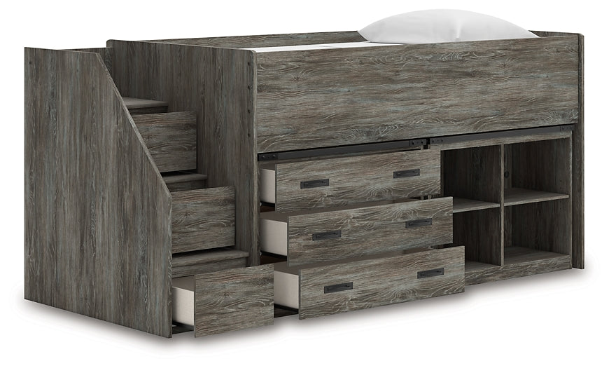 Frandern Twin Loft Bed with Bookcase and Drawer Storage