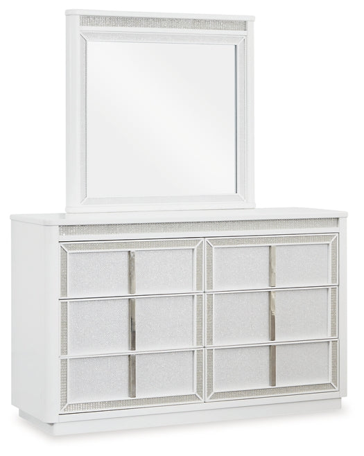 Chalanna Queen Upholstered Storage Bed with Mirrored Dresser, Chest and Nightstand