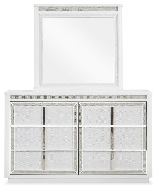 Chalanna Queen Upholstered Storage Bed with Mirrored Dresser, Chest and Nightstand