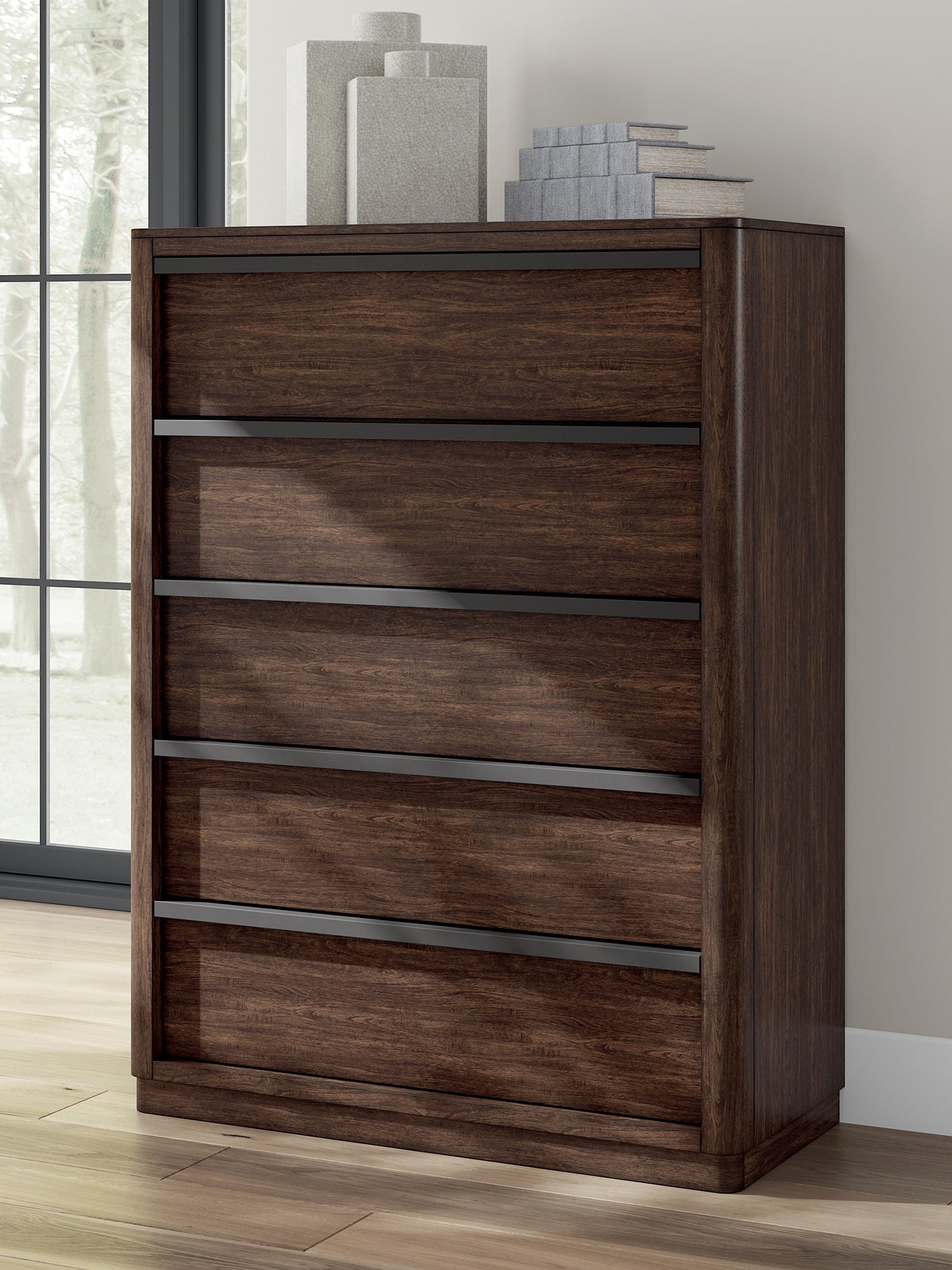 Dilenno Queen Canopy Bed with Mirrored Dresser, Chest and Nightstand