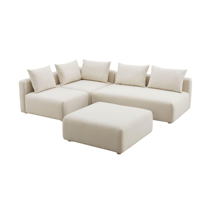 Hangover - 4-Piece Linen Modular Chaise Sectional - Cream