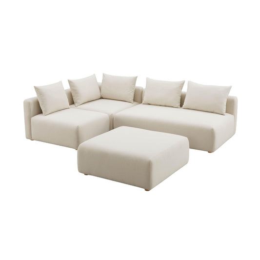 Hangover - 4-Piece Linen Modular Chaise Sectional - Cream