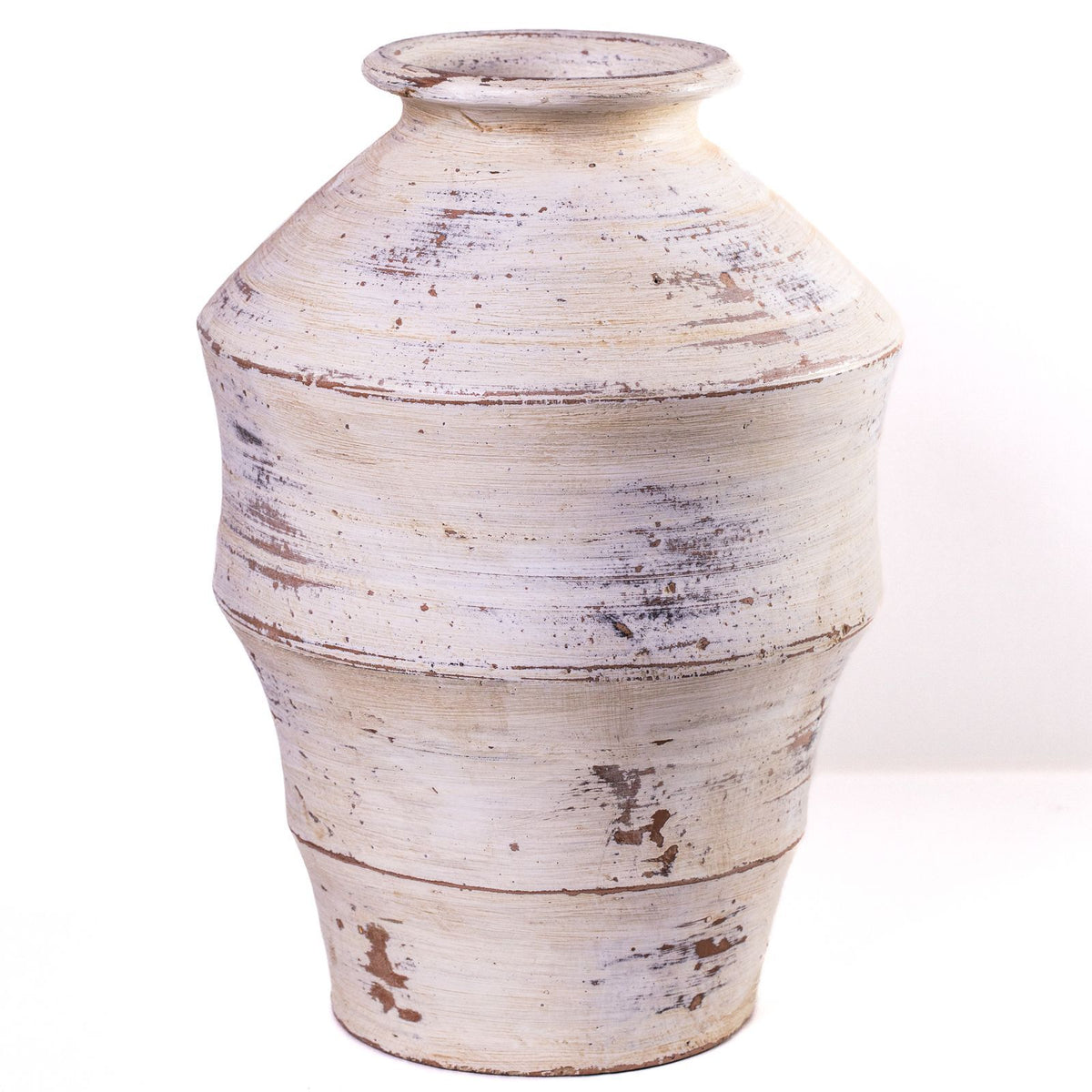 Visha - Scalloped Distressed Terracotta Vase - Cream