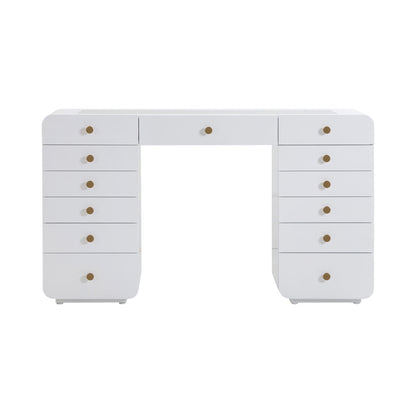 Hollywood - Desk With LED Panel Vanity Mirror - White
