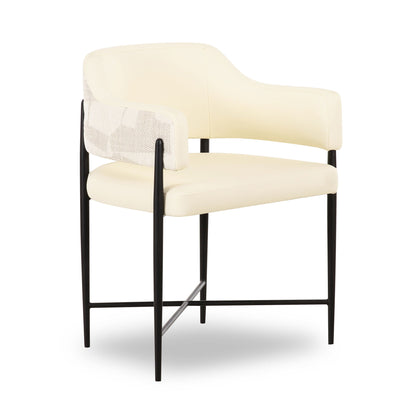 Sezanne - Vegan Leather And 2-Tone Jacquard Dining Chair - Cream