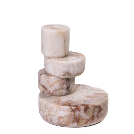 Marble Stacked Candle Holder - White Brown