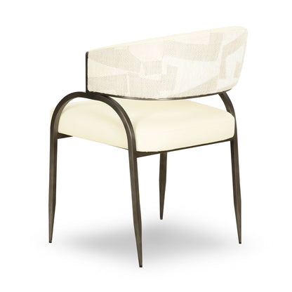 Tatum - Vegan Leather And 2-Tone Jacquard Dining Chair - Cream