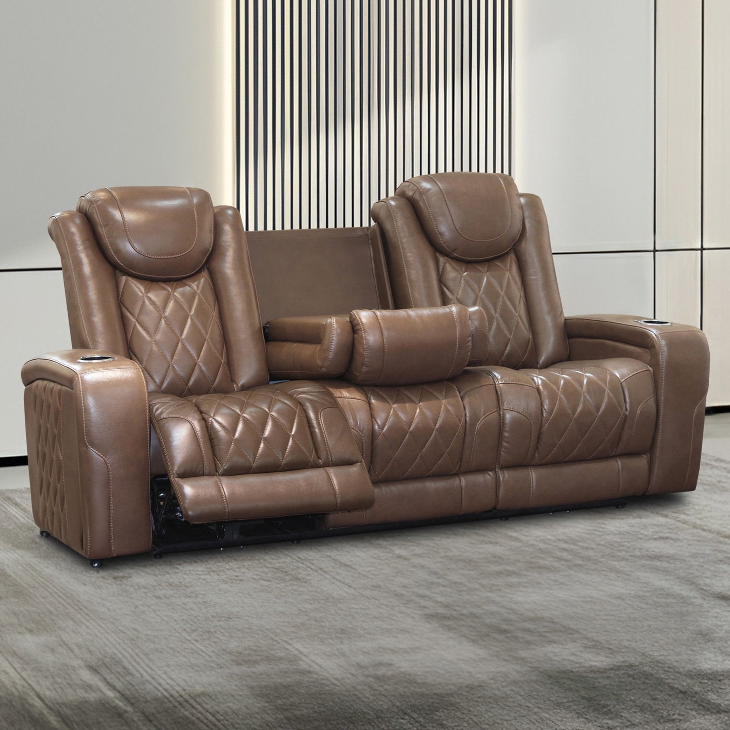 Dorian - Reclining Leather Sofa With Power Headrest And Footrest - Brown