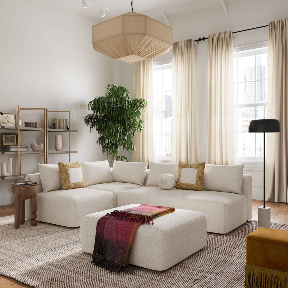 Hangover - 4-Piece Boucle Modular Chaise Sectional - Cream