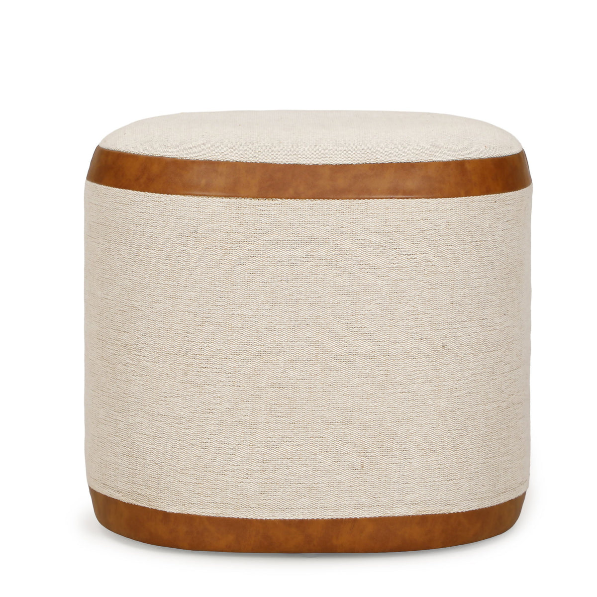 Huche - Cotton Jute and Vegan Leather Oval Ottoman - Natural