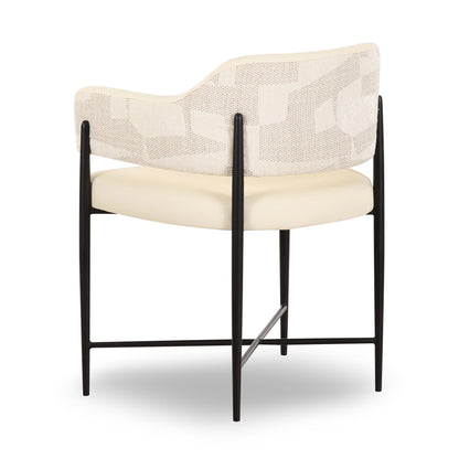 Sezanne - Vegan Leather And 2-Tone Jacquard Dining Chair - Cream