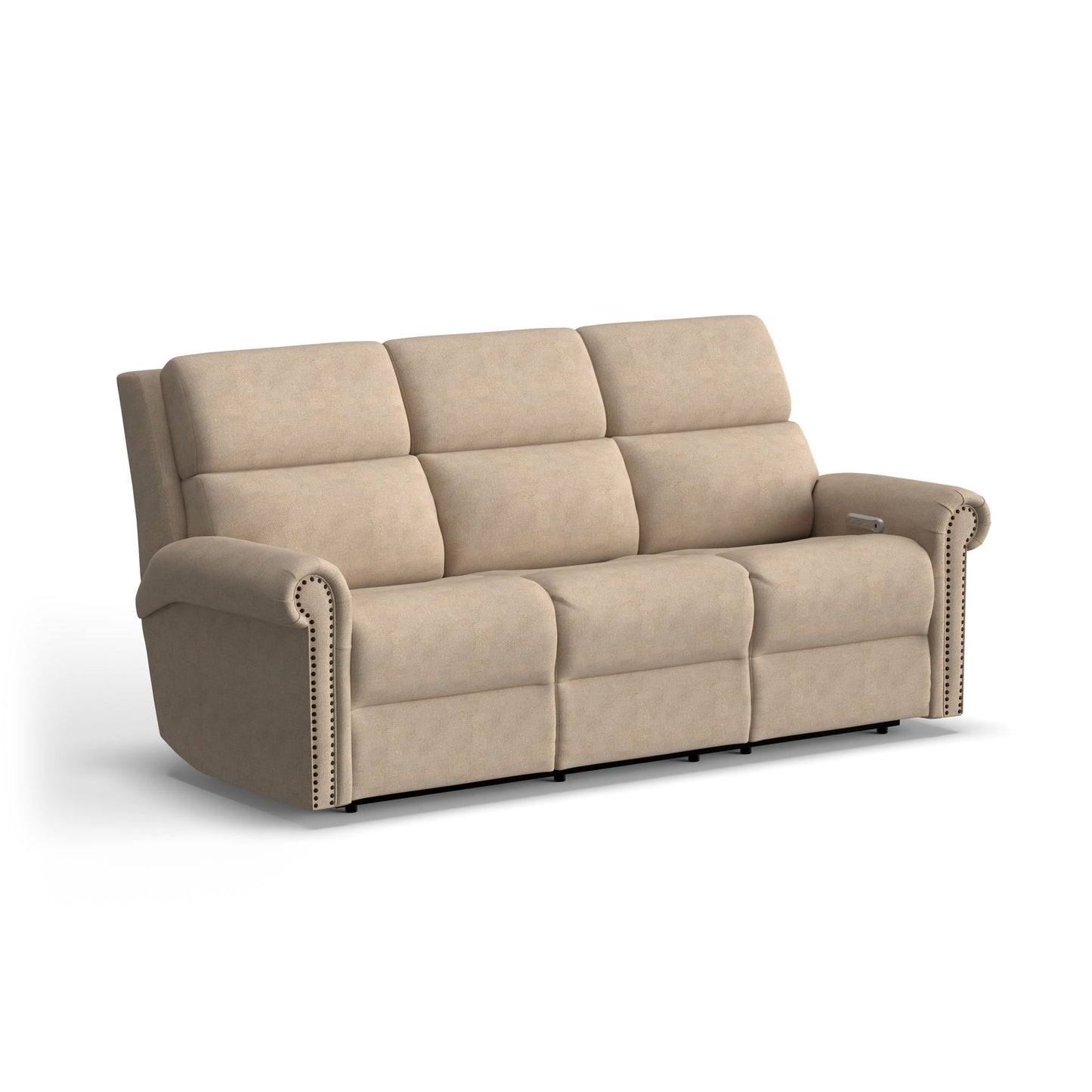 Bernard - Power Reclining Sofa With Console, Power Headrests & Lumbar, Nailhead Trim