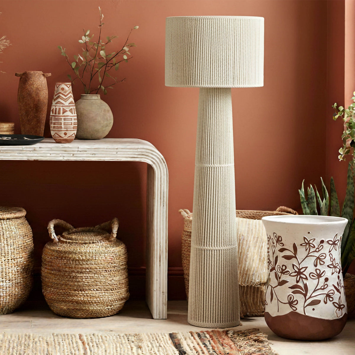 Tapered - Chenille Fiber Floor Lamp - Natural