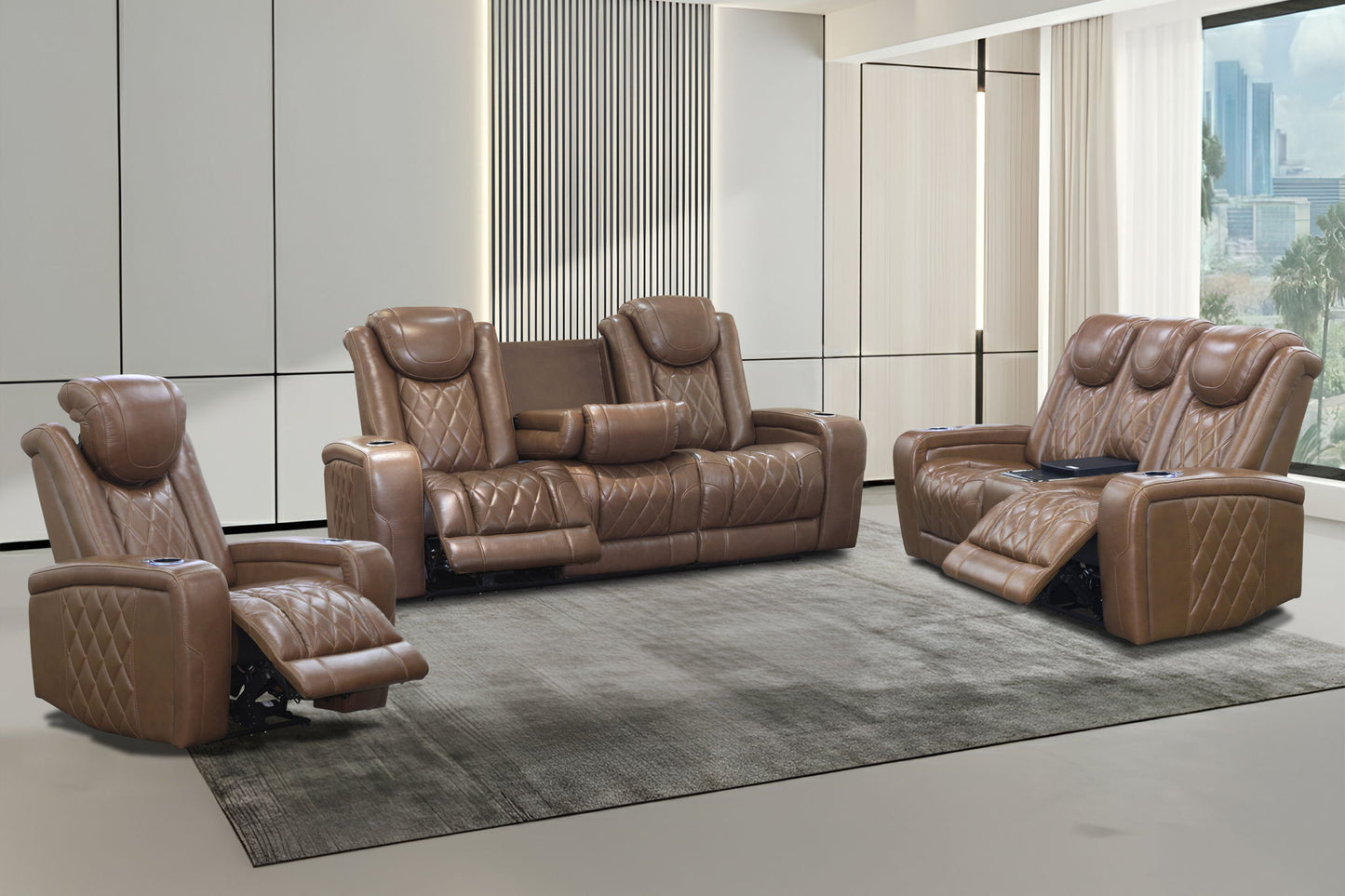 Dorian - Reclining Leather Loveseat With Power Headrest, Footrest And Cooler - Brown