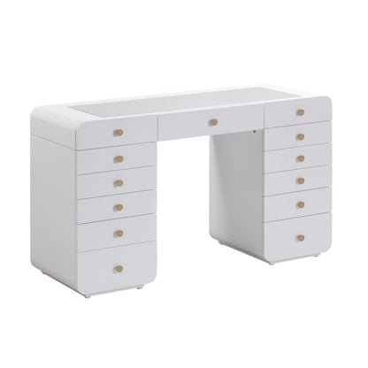 Hollywood - Desk with Jumbo LED Panel Vanity Mirror - White