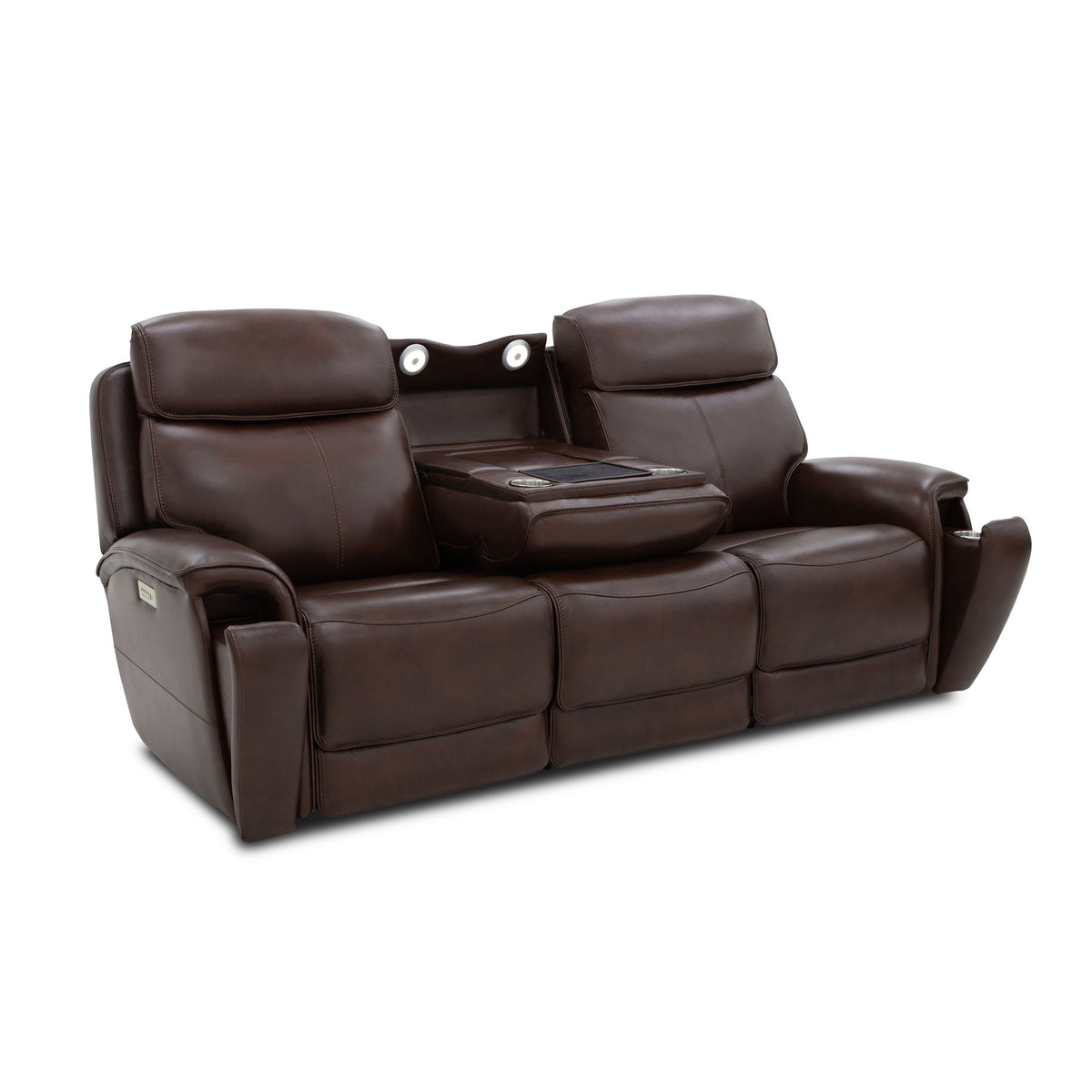 Walker - Power Reclining Sofa With Console, Power Headrest & Lumbar - Dark Brown