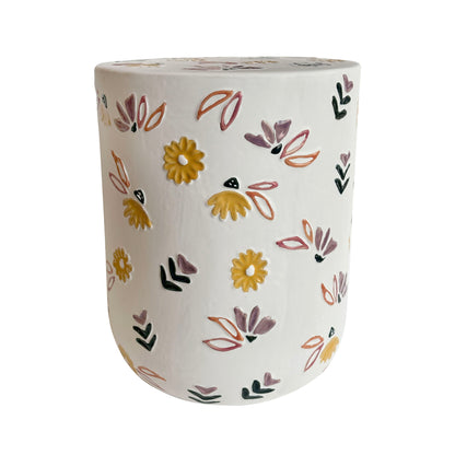 Ceramic Indoor / Outdoor Hand-Painted Floral Table - White