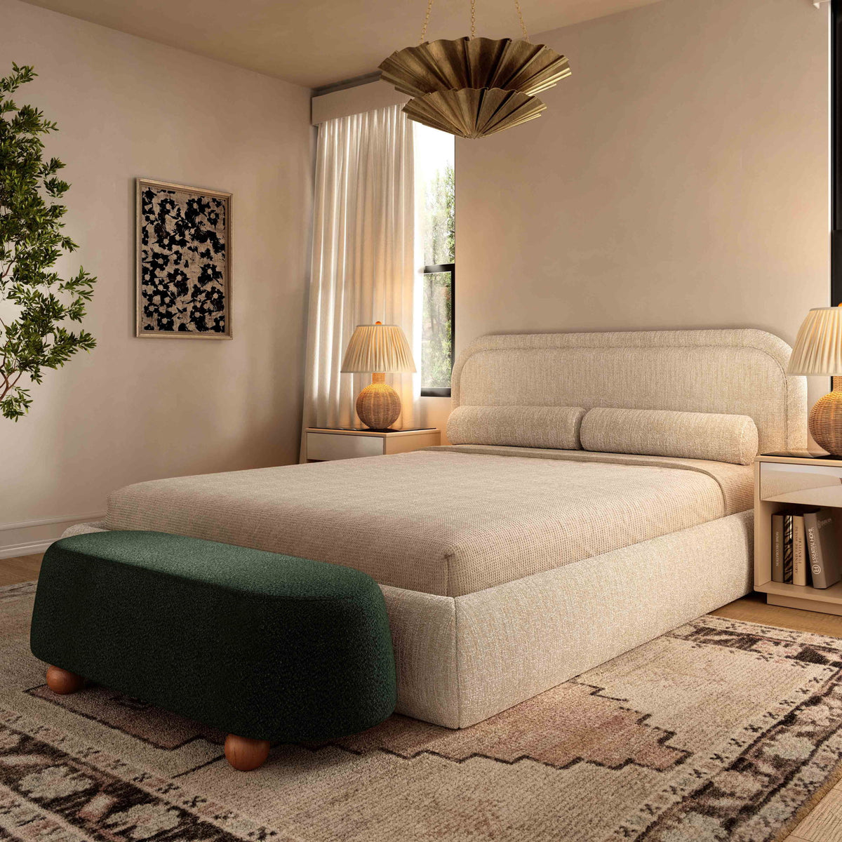 Jaine - Boucle Large Ottoman - Forest Green
