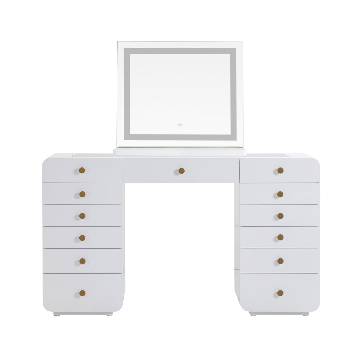 Hollywood - Desk With LED Panel Vanity Mirror - White