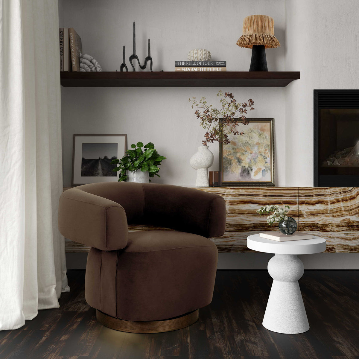 River - Performance Velvet Swivel Accent Chair - Chocolate Brown