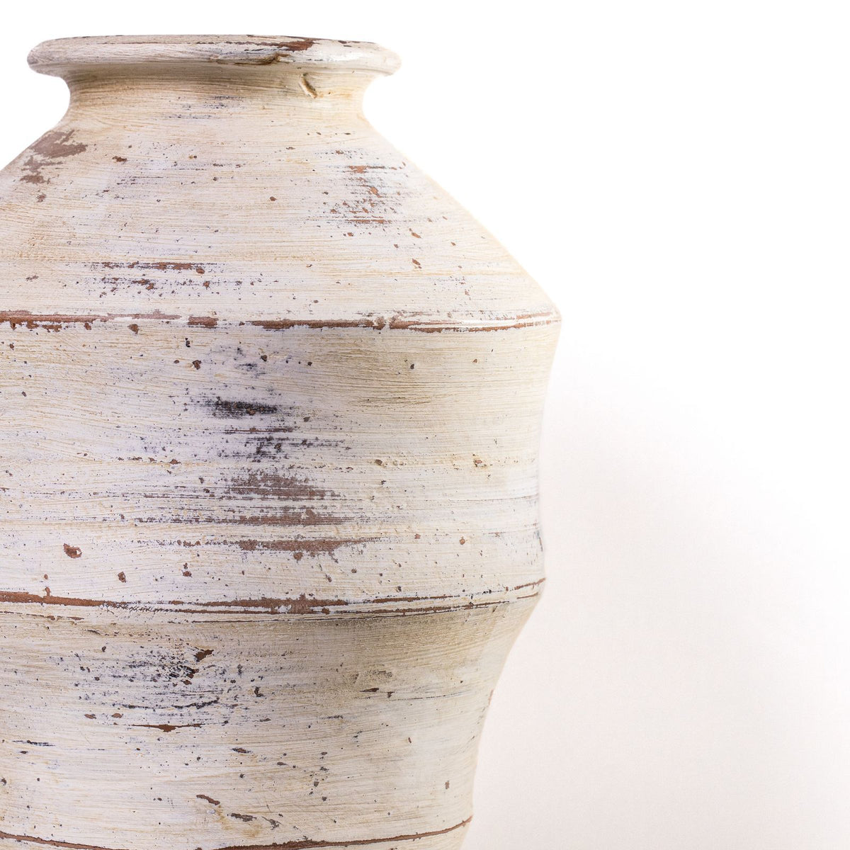 Visha - Scalloped Distressed Terracotta Vase - Cream