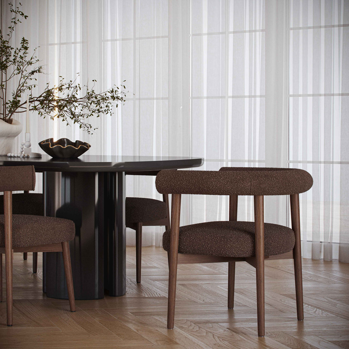 Spara - Performance Boucle Dining Chair - Chocolate Brown