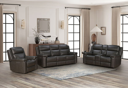 Leon - Power Console Loveseat Recliner With Power Headrest, Power Lumbar, Heat And Massage - Smokey Gray