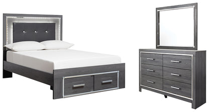 Lodanna Full Panel Bed with 2 Storage Drawers with Mirrored Dresser