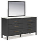 Full Upholstered Panel Bed with Mirrored Dresser and Chest