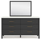 Full Upholstered Panel Bed with Mirrored Dresser and Chest