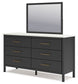 Full Upholstered Panel Bed with Mirrored Dresser and Chest