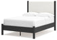 Full Upholstered Panel Bed with Mirrored Dresser and Chest