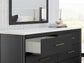 Full Upholstered Panel Bed with Mirrored Dresser and Chest