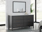 Full Upholstered Panel Bed with Mirrored Dresser and Chest