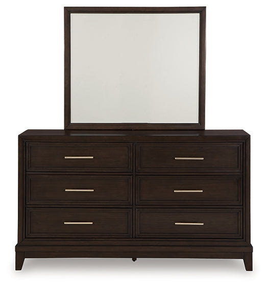Neymorton California King Upholstered Panel Bed with Mirrored Dresser and 2 Nightstands