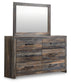 Drystan Queen Panel Bed with Mirrored Dresser and Nightstand