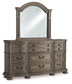 Ardenfield California King Upholstered Sleigh Bed with Mirrored Dresser and Chest