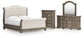 Ardenfield California King Upholstered Sleigh Bed with Mirrored Dresser and Chest