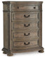 Ardenfield King Upholstered Sleigh Bed with Mirrored Dresser and Chest