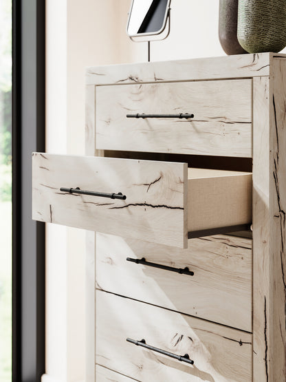 Lawroy King Panel Storage Bed with Mirrored Dresser, Chest and Nightstand