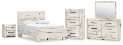 Lawroy Full Panel Bed with Mirrored Dresser, Chest and Nightstand