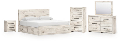 Lawroy King Panel Storage Bed with Mirrored Dresser, Chest and Nightstand
