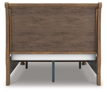 Feddinger Queen Storage Sleigh Bed with Mirrored Dresser and Nightstand