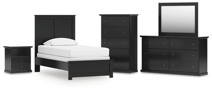 Maribel Twin Panel Bed with Mirrored Dresser, Chest and Nightstand