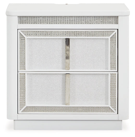 Chalanna California King Upholstered Storage Bed with Mirrored Dresser, Chest and Nightstand