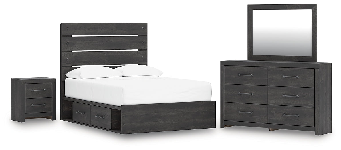 Hollivern Full Panel Bed with Storage with Mirrored Dresser and Nightstand
