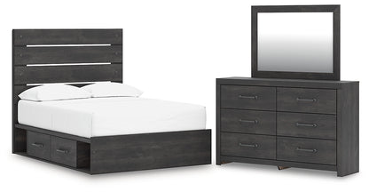 Hollivern Full Panel Bed with Storage with Mirrored Dresser