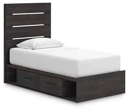Hollivern Twin Panel Bed with Storage with Mirrored Dresser
